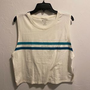 Roxy White Summer Striped Sleeveless Tank Top Size: XL
